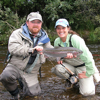 Man, Woman and Rainbow Trout
