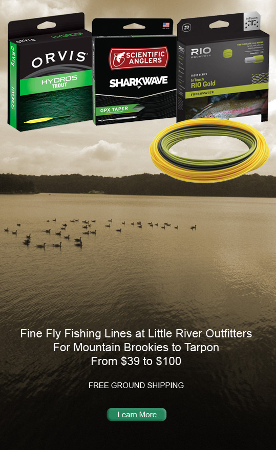 Fly LIne Ad featuring Scientific Anglers, Rio and Orvis on a lake background.